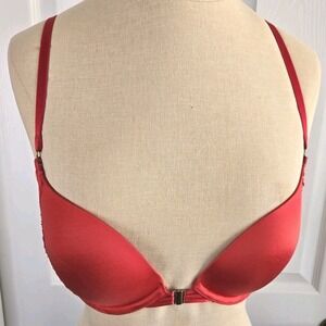 Victoria's Secret Very Sexy Red Satin And Lace Front Clasp Push-up Bra Size 34C